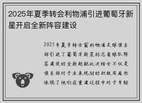 2025年夏季转会利物浦引进葡萄牙新星开启全新阵容建设